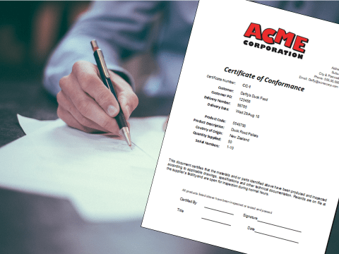 Certificate of Conformance Register and Template