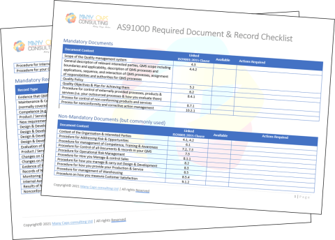 AS9100D Required Documents and Records Checklist